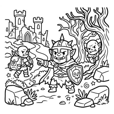 Join these friendly Orc Raiders on a daring quest through a mysterious gothic land. This engaging coloring page brings a playful fantasy world to life, perfect for young adventurers.