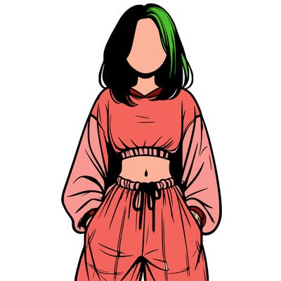 realistic girl faceless with baggy pants and a crop top