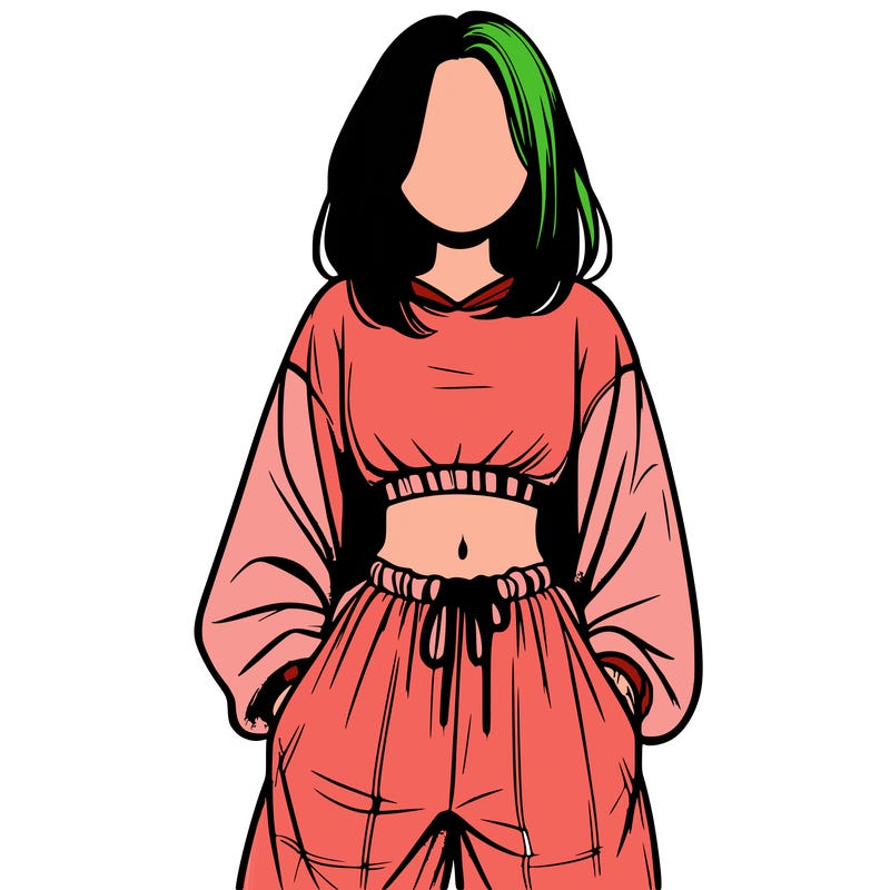 realistic girl faceless with baggy pants and a crop top