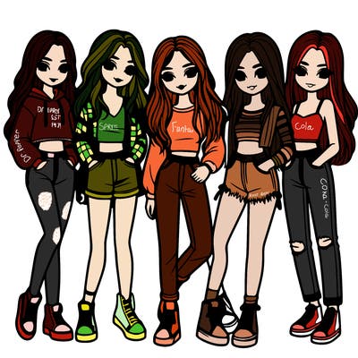 5 girls friends standing