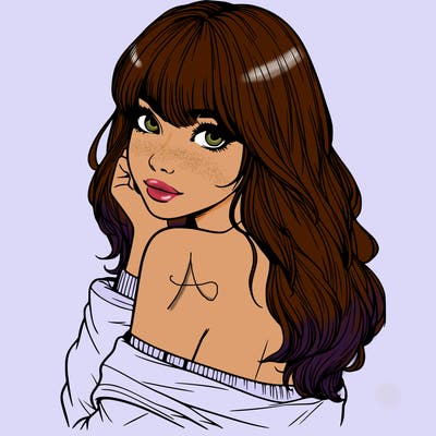 realistic girl with bangs looking over her shoulder