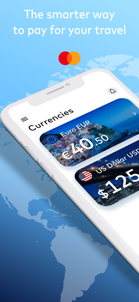 Cash Passport mobile app screen showing Euro and US Dollar balances