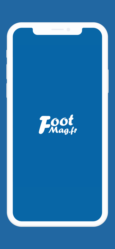 Footmag soccer news app splash screen on a blue background