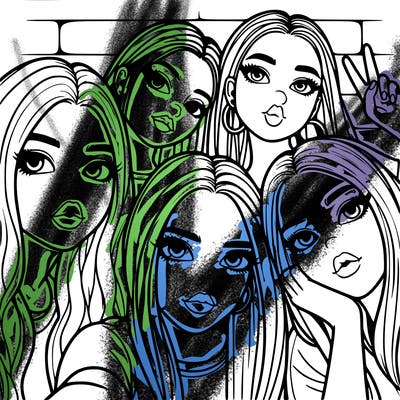 group of teen girls friends y2k up close in a selfie