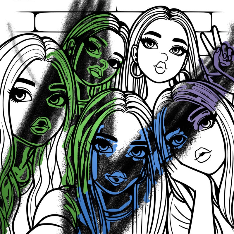 group of teen girls friends y2k up close in a selfie