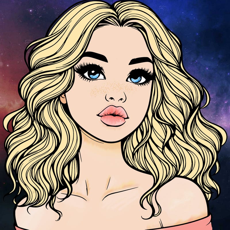 realistic girl with wavy hair and lips