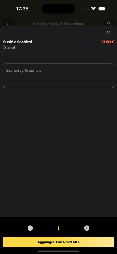 Flash-Deliveryアプリのインターフェース。寿司と刺身を選択してショッピングカートに追加します