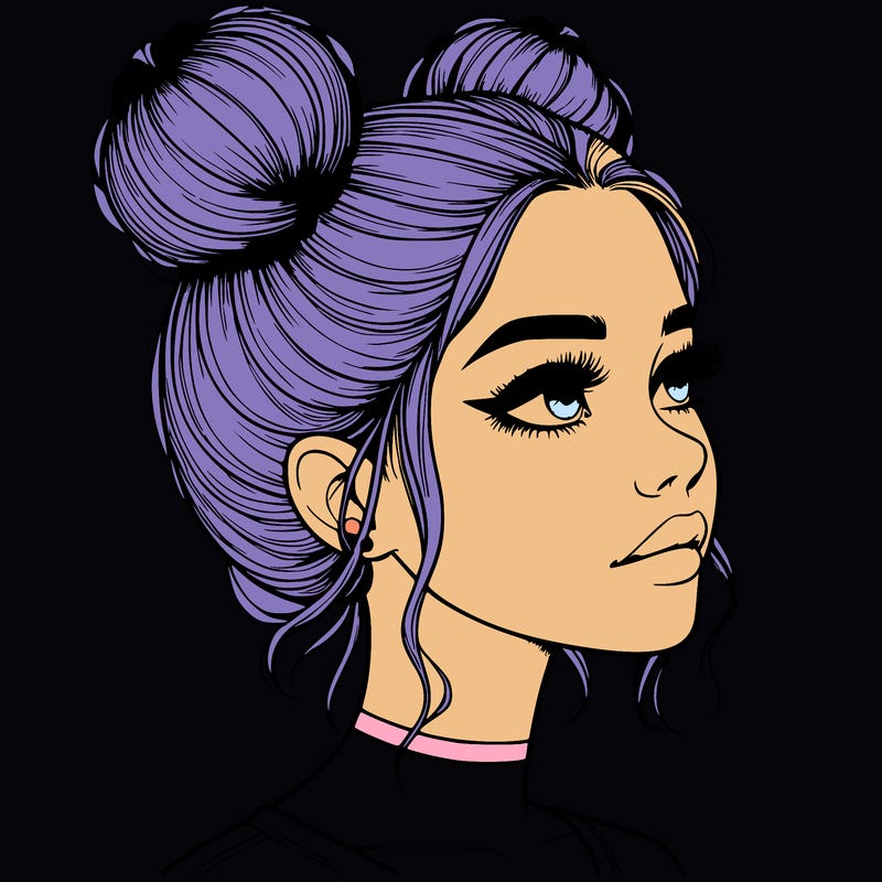 realistic girl with buns on the top of her head