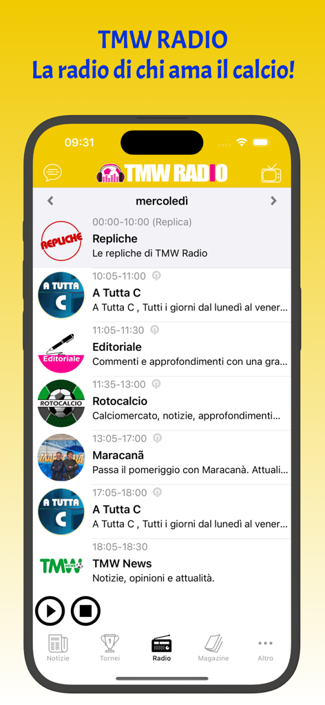 Programming schedule for TMW Radio in the Parma Live mobile app