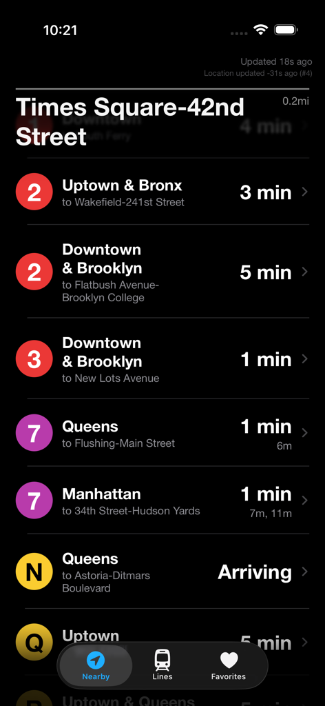 Now Departing - Real-time NYC subway departure times for Times Square-42nd Street station