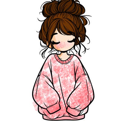 girl with baggy sweatshirt and messy bun