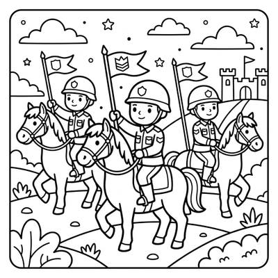 Introduce your little one to the world of brave cavalry soldiers with this delightful coloring page. Designed with ultra-thick lines and simple shapes, it's perfect for developing fine motor skills and sparking creativity in toddlers.