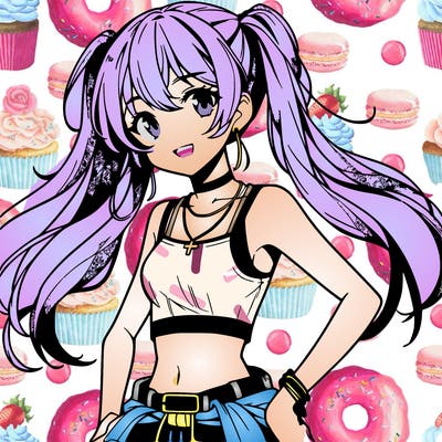 anime girl wearing crop top