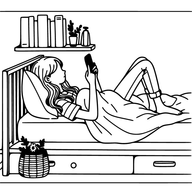 a girl laying on her bed with her phone