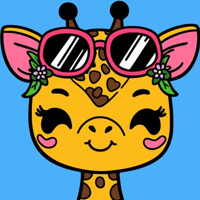 cute female giraffe wearing sunglasses on top of her head like a headband
