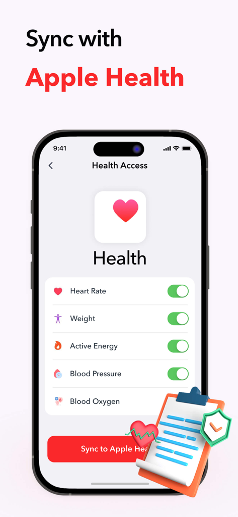 iCardio - Heart Rate Tracker - Tela de smartphone exibindo o aplicativo iCardio sincronizando dados de saúde com o Apple Health
