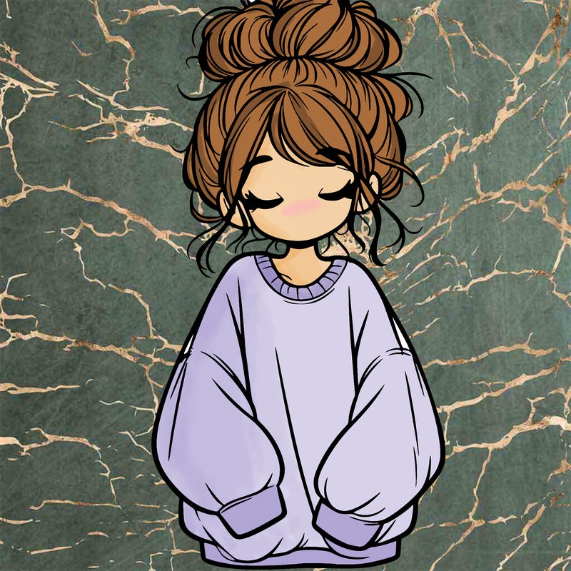 girl with baggy sweatshirt and messy bun