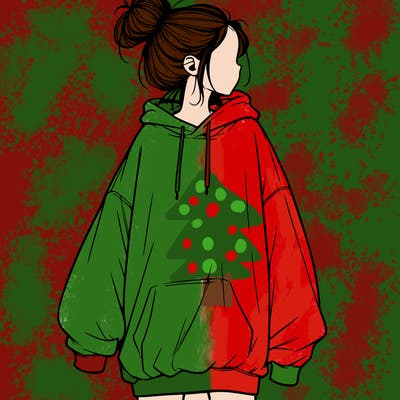 realistic girl with a oversized sweatshirt on and a bun