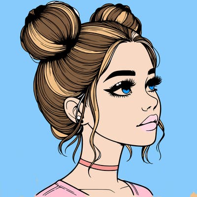 realistic girl with buns on the top of her head