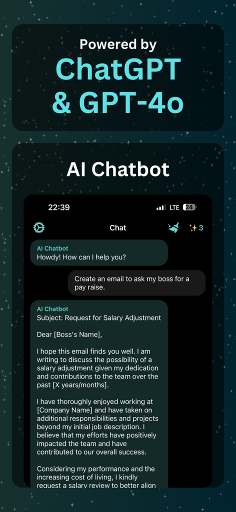 Lena: AI Chatbot Assistant - Lena AI 챗봇 인터페이스가 전문적인 급여 인상 이메일을 작성하는 모습