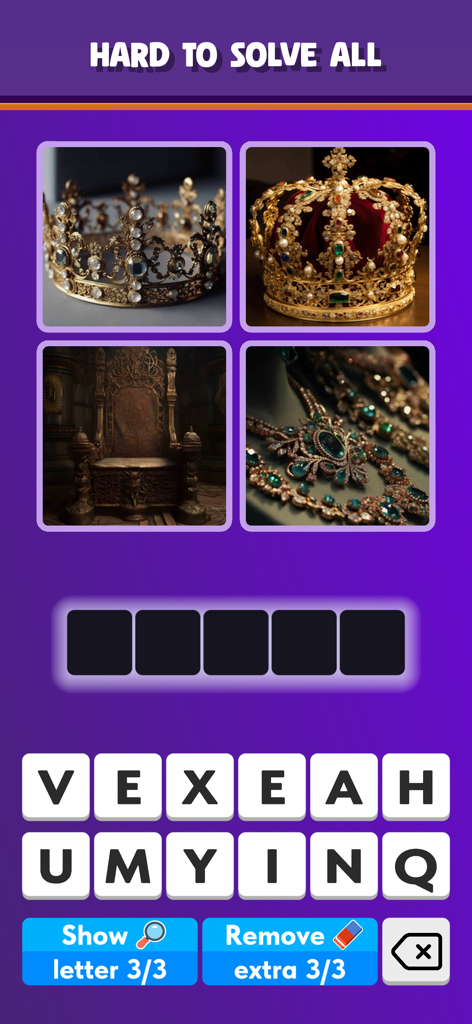 4 Pics 1 Word - Guess Picture - Four pictures showing crowns and a throne in a word guessing game