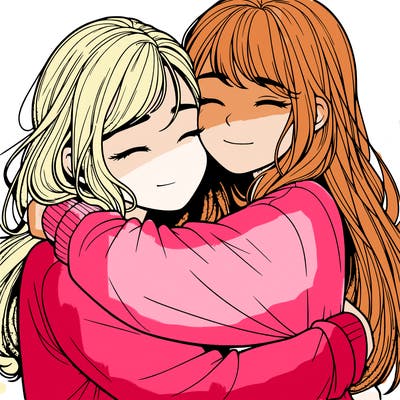 realistic two girls hugging