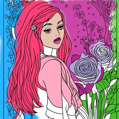 girl with roses next to her