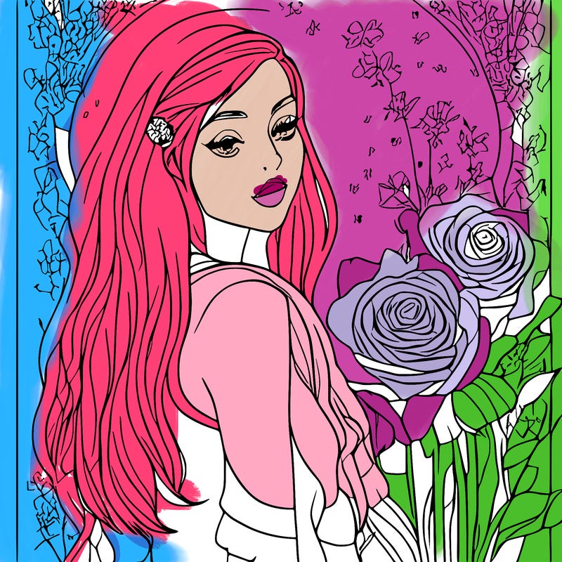 girl with roses next to her