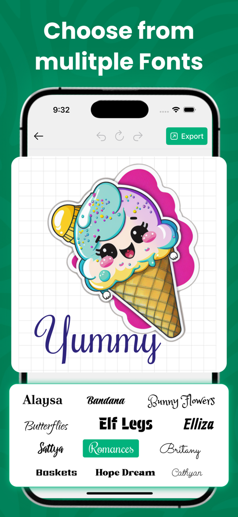 Sublimation Designer Printer - Interfaz de la aplicación Sublimation Designer mostrando una variedad de estilos de fuente para personalizar diseños de manualidades.