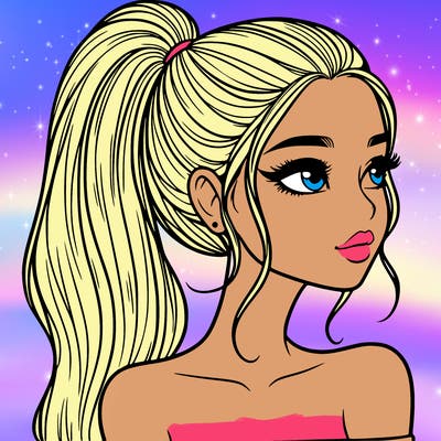 a beautiful and realistic girl with a high pony tail