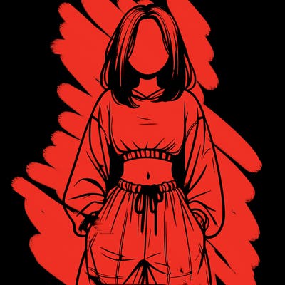 realistic girl faceless with baggy pants and a crop top