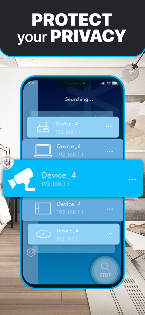Hidden Camera DETECTOR - WLAN - La aplicación de detector de cámaras ocultas escaneando dispositivos sospechosos en una red local