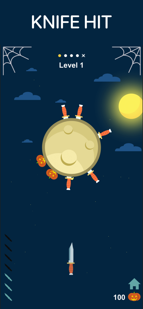Captura de pantalla del juego Knife Hit dentro de la aplicación Juegos sin conexión.