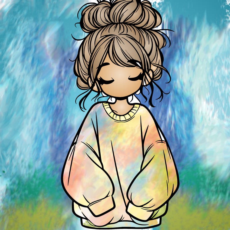 girl with baggy sweatshirt and messy bun