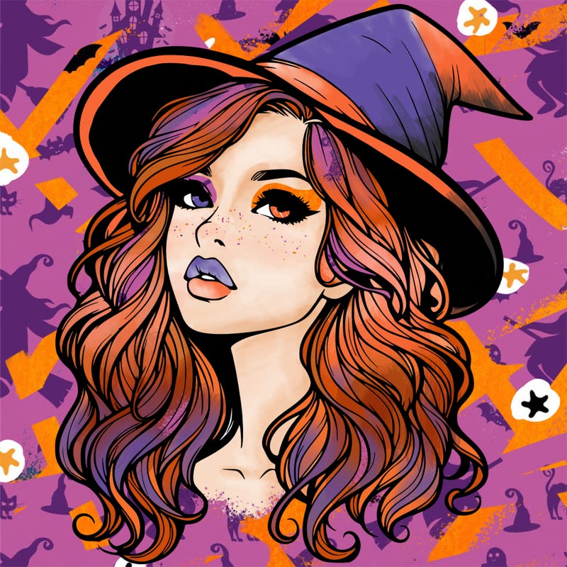 realistic witch girl with wavy hair and lips