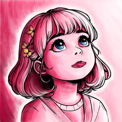 realistic girl looking up