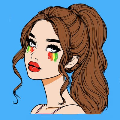 realistic girl with a ponytail on her hair and lips