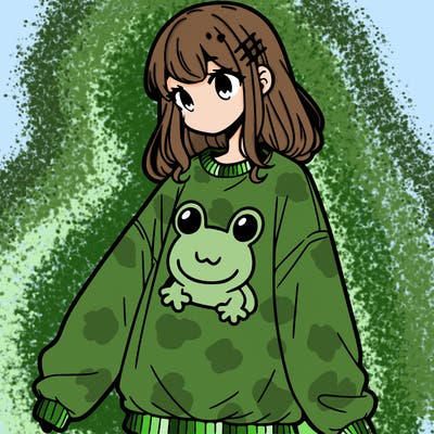girl wearing frogging sweatshirt
