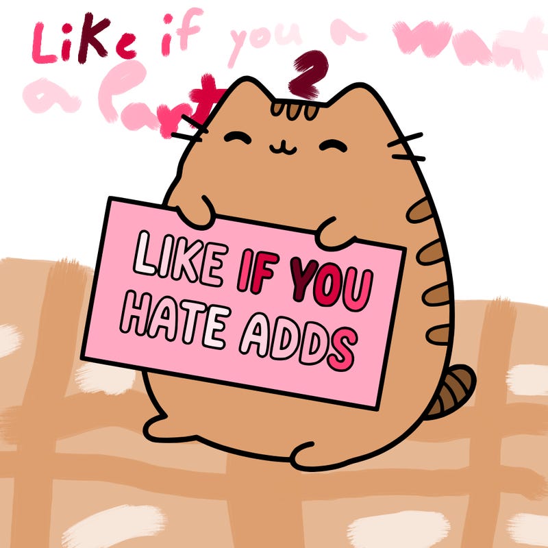 a kawii pusheen cat holding a sign that says like if you hate adds