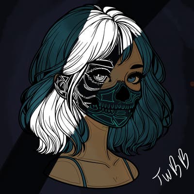 realistic girl with skull