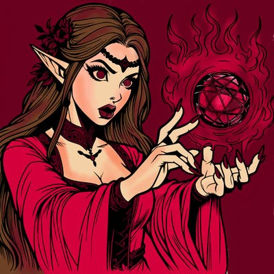 realistic scary beautiful elf sorcerer casting a spell