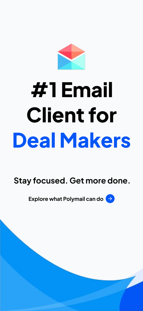 Polymail app introductory screen highlighting its position as the number one email client for deal makers