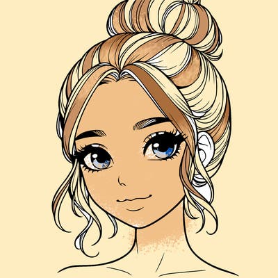 realistic pretty girl with hair in bun