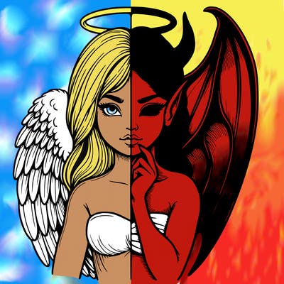 realistic angel half demon