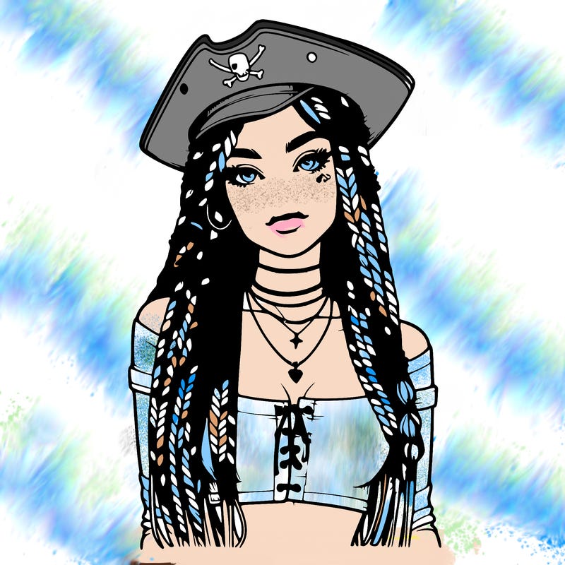 realistic girl with box braids a realistic pirate hat and crop top