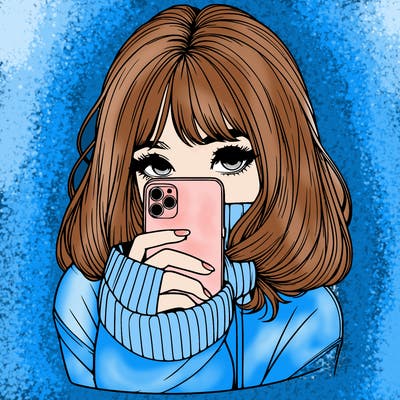 realistic girl with phone hiding their face