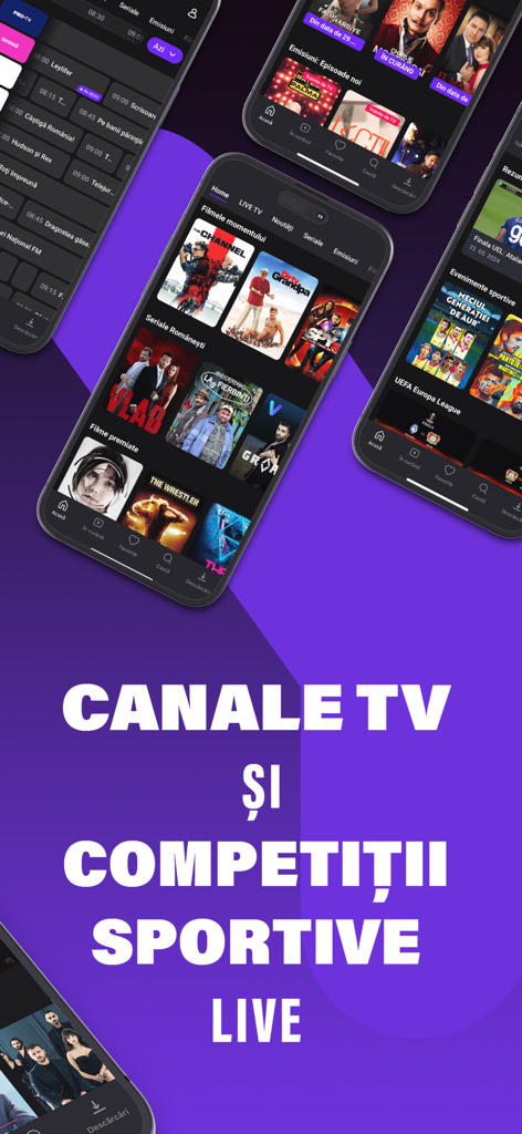 Voyo.ro - Voyo-App-Oberfläche mit Live-rumänischen TV-Sendern und Sportereignissen