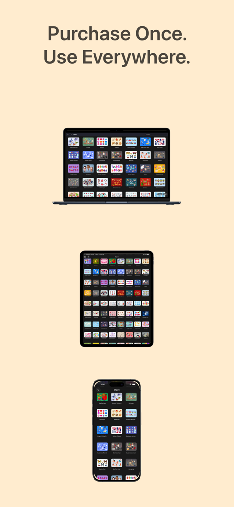 Aplicación Toolbox para Google Slides mostrada en MacBook, iPad y iPhone