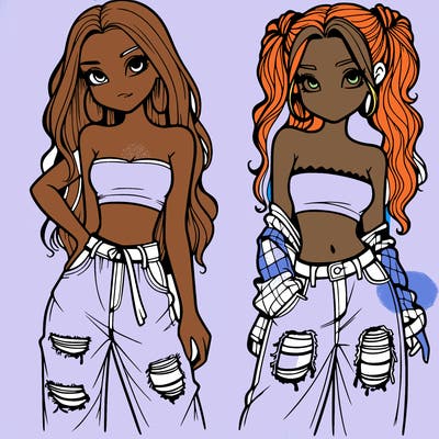 2 girls in crop tops and baggy jeans ripped