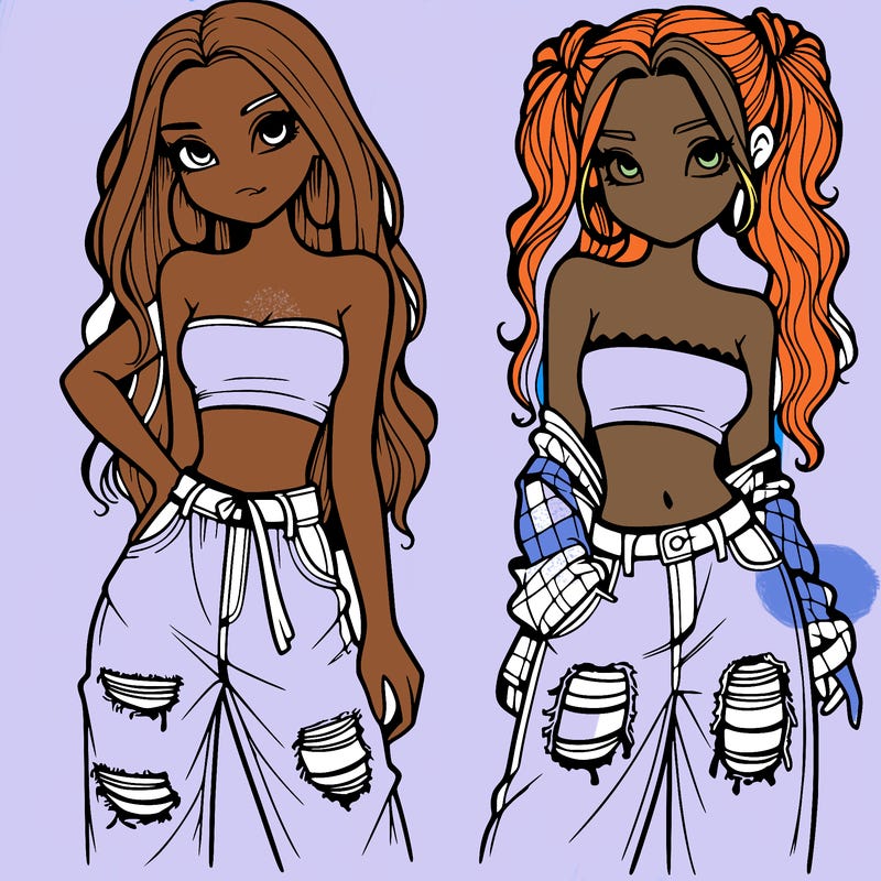 2 girls in crop tops and baggy jeans ripped